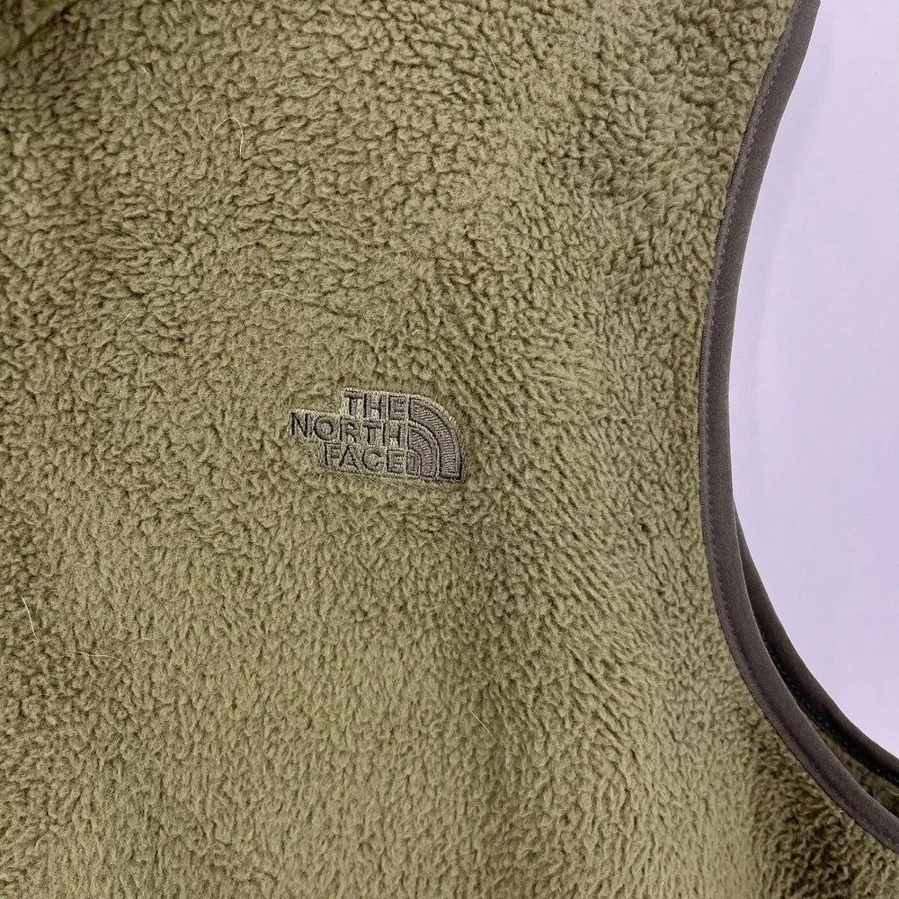 The North Face Mens XXL Olive Green Sherpa‎ Fleece Full Zip Vest Jacket